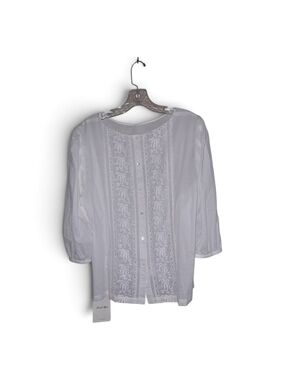 Women's White Embroidered Button-Front Blouse